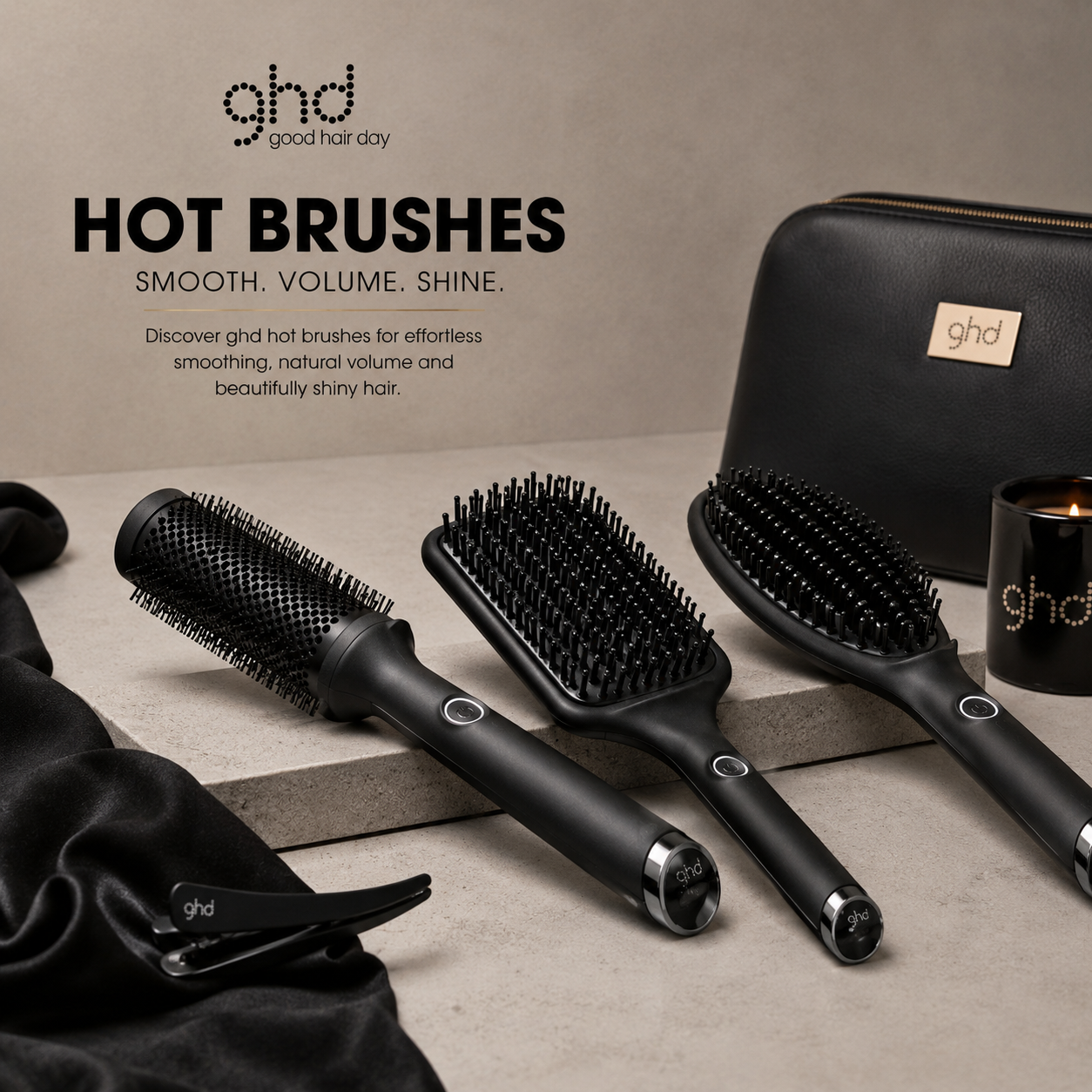 Luxury ghd hot brushes including heated styling brushes for effortless smoothing, volume, frizz control and professional salon styling at home.
