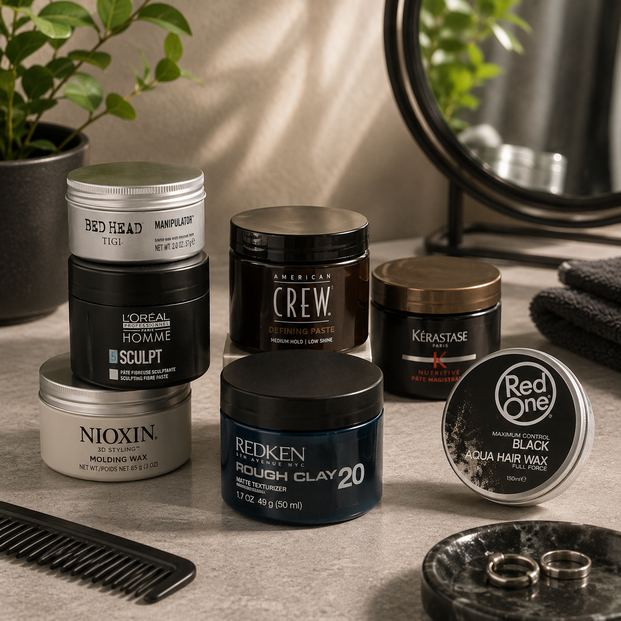 Luxury hair wax and styling collection featuring professional matte waxes, fibre pastes, texturising clays and grooming products for flexible hold, texture, volume and long-lasting style control