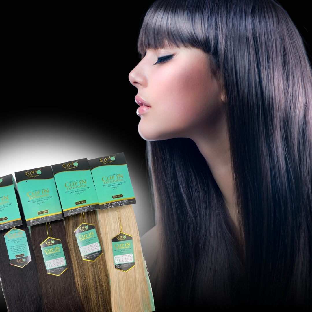 Clip In human hair extensions in backs, browns and blondes which is has the clips sown on to the weft for easy instillation to your natural hair