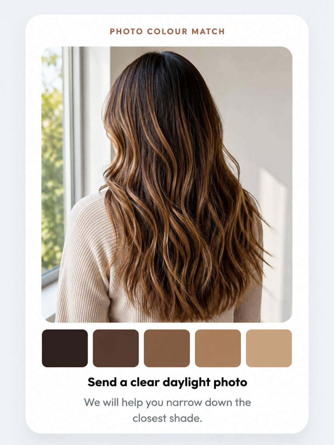Hair extension colour matching using a natural daylight photo