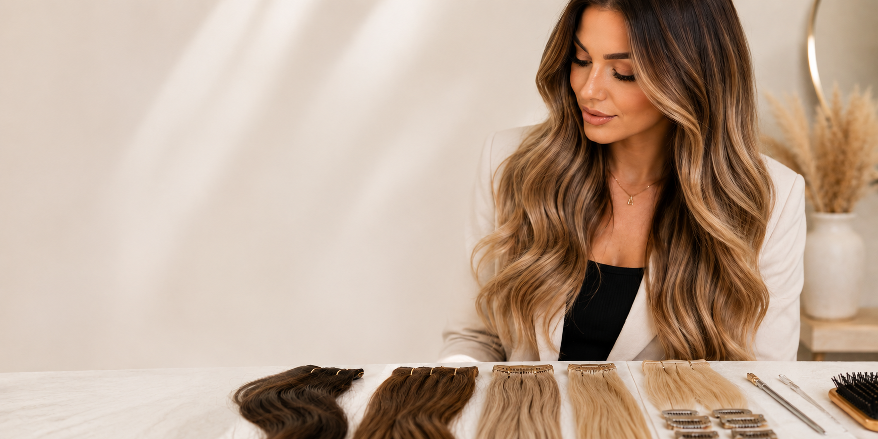 How to choose the perfect human hair extensions including clip in, nano tip, tape in and weft hair extensions with professional colour matching and luxury styling inspiration.