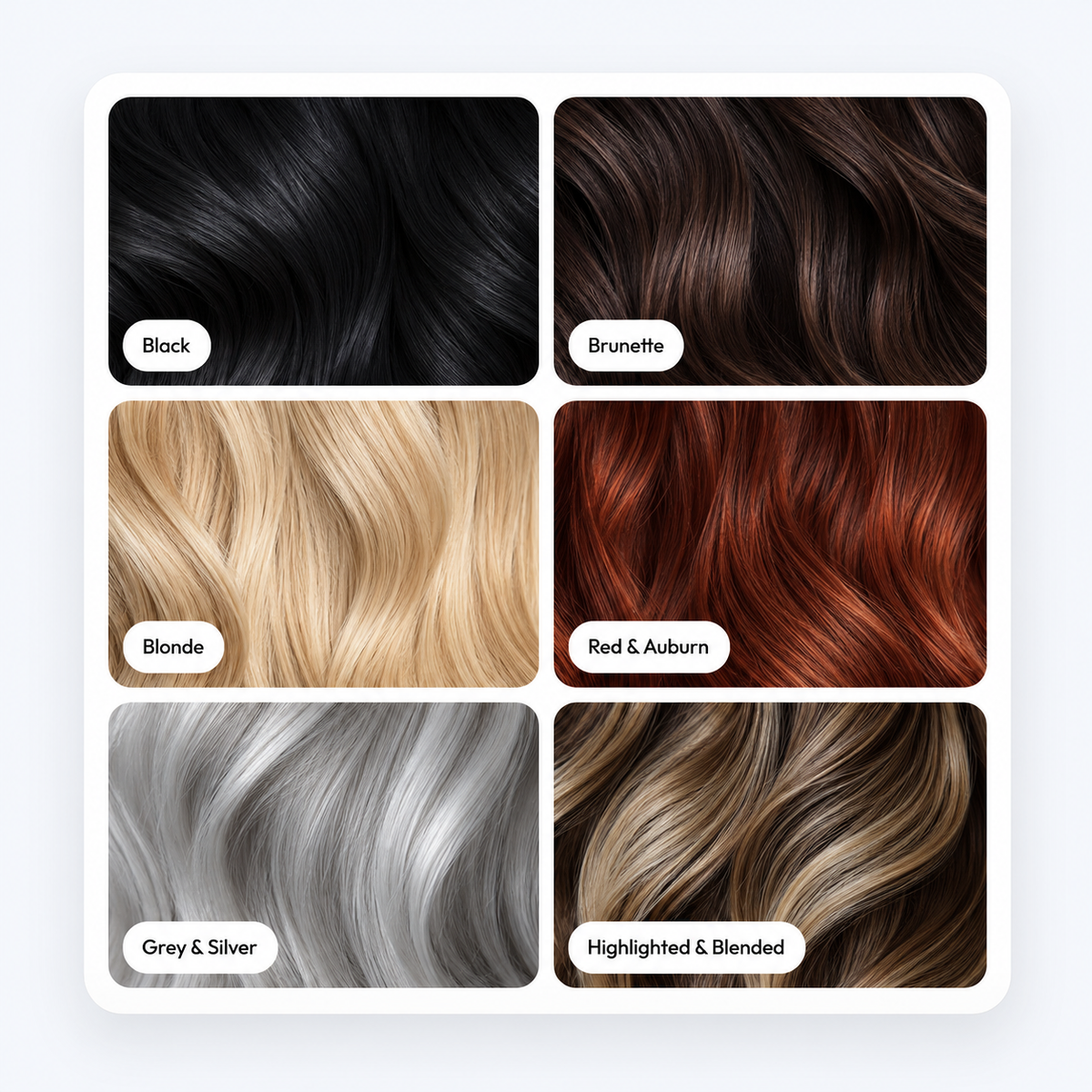 Hair extension colour comparison showing multiple hair shades
