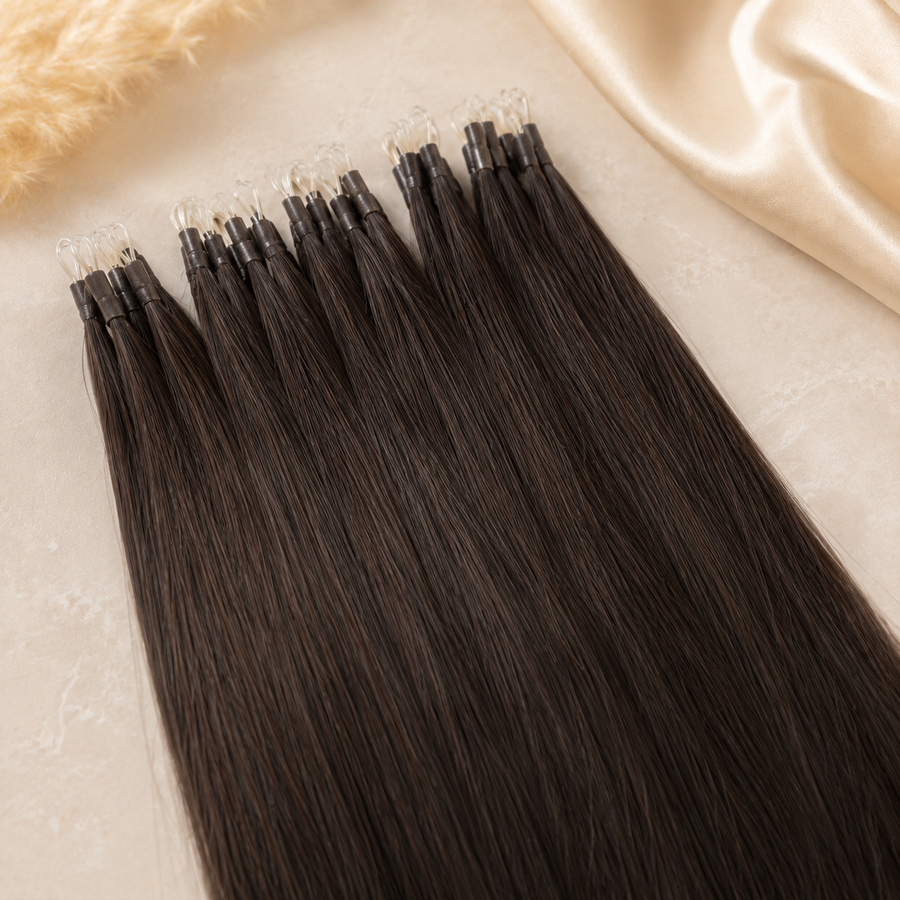 Close-up of Nano Tip human hair extensions